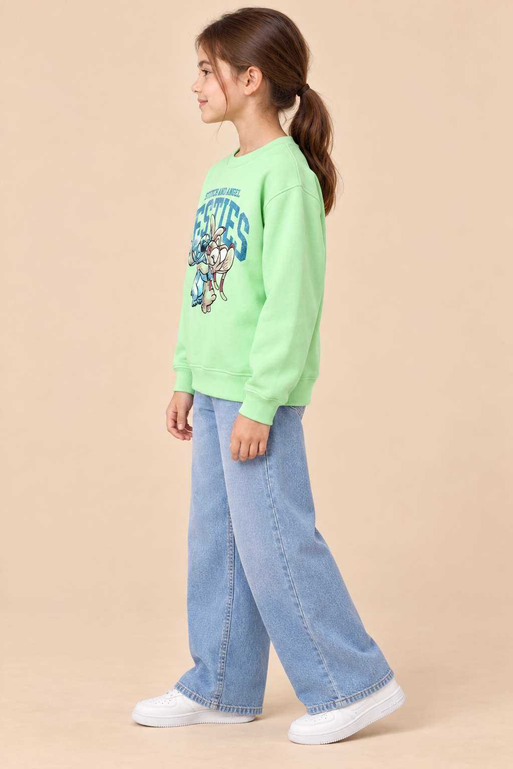 Junior Girls Neon Mint Brushed Cotton Fleece Regular Fit Graphic Sweatshirt