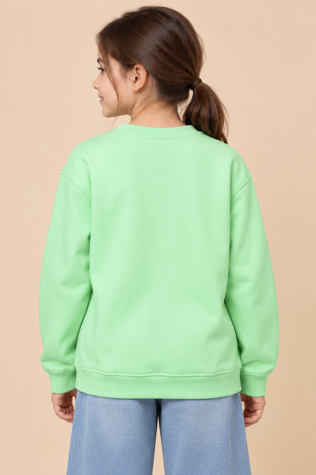 Junior Girls Neon Mint Brushed Cotton Fleece Regular Fit Graphic Sweatshirt