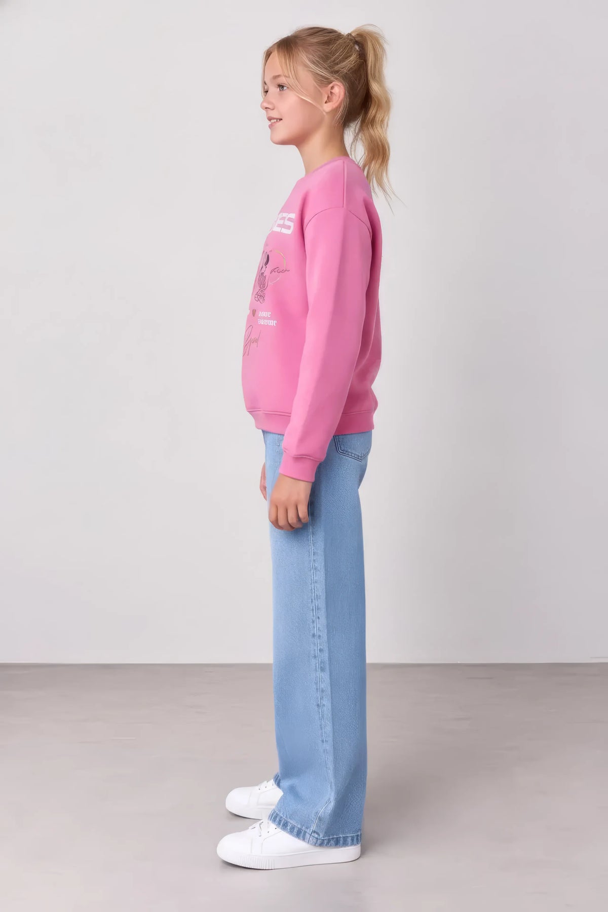 Junior Girls Shocking Pink Brushed Cotton Fleece Regular Fit Disney Graphic Sweatshirt