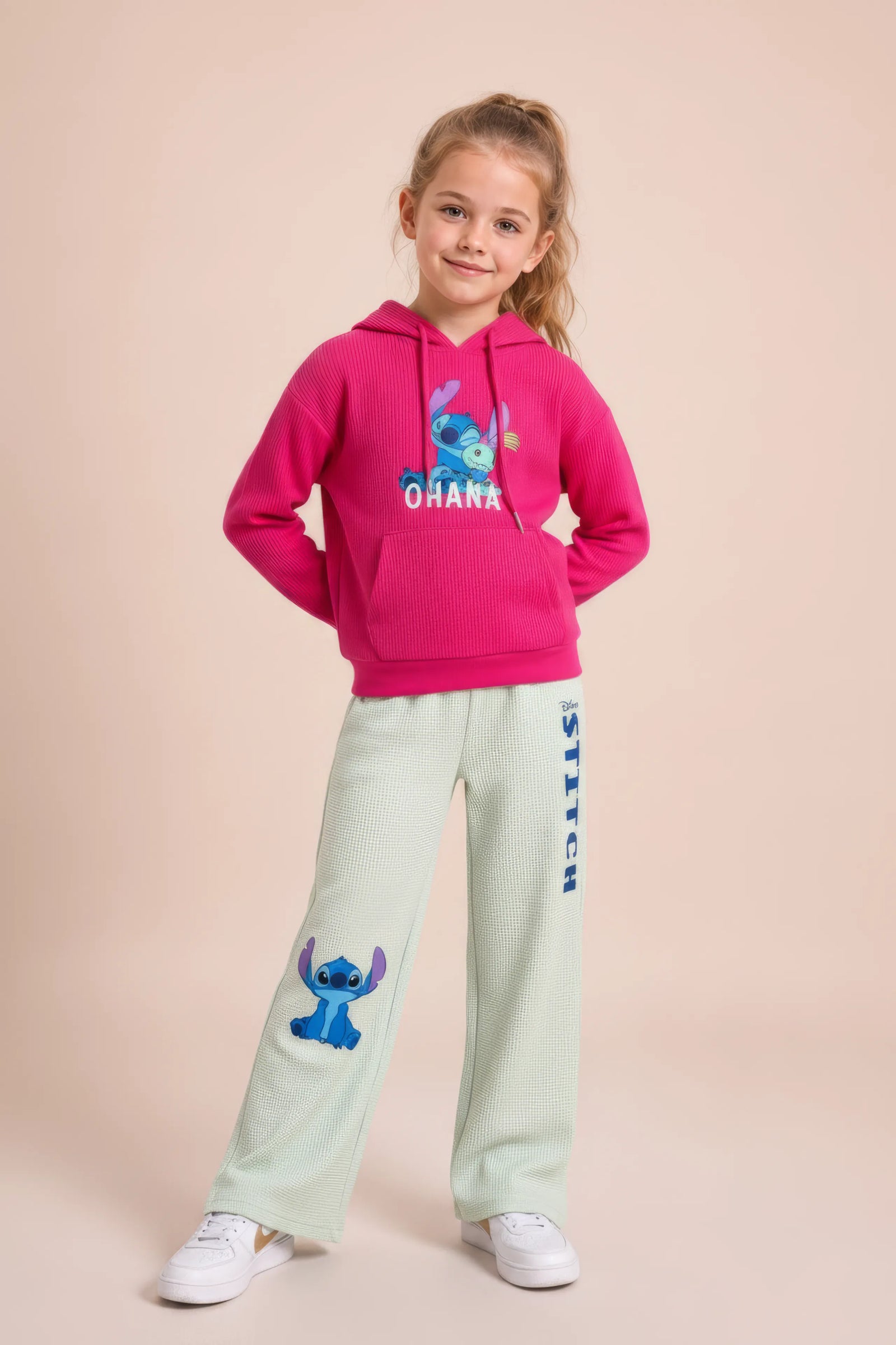 Junior Girls Hot Pink Cotton Fleece Corduroy Hoodie Sweatshirt – Regular Fit Ohana Graphic