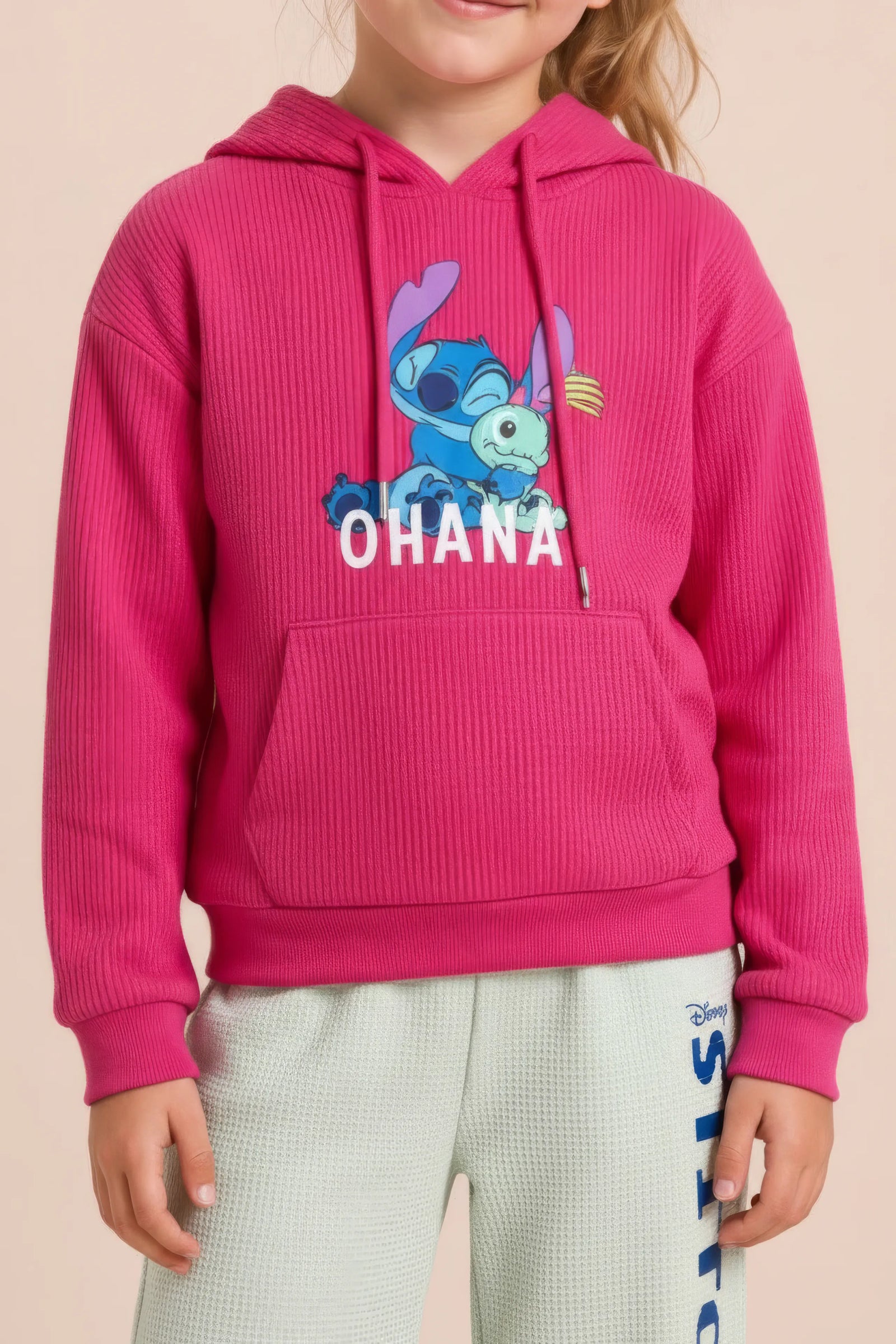 Junior Girls Hot Pink Cotton Fleece Corduroy Hoodie Sweatshirt – Regular Fit Ohana Graphic