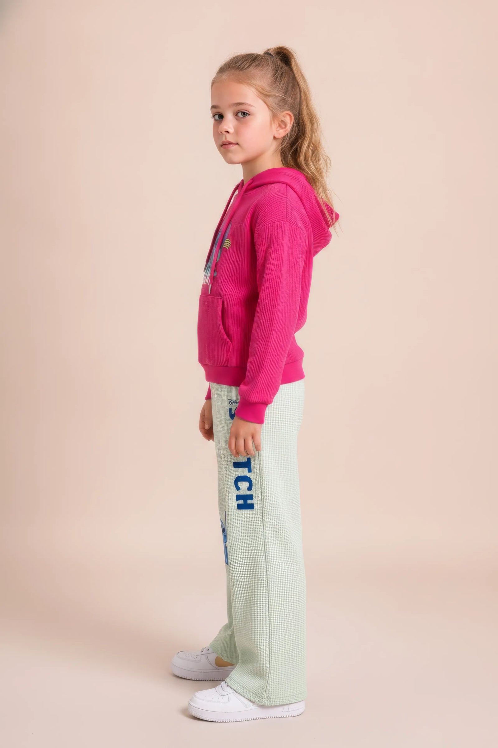 Junior Girls Hot Pink Cotton Fleece Corduroy Hoodie Sweatshirt – Regular Fit Ohana Graphic