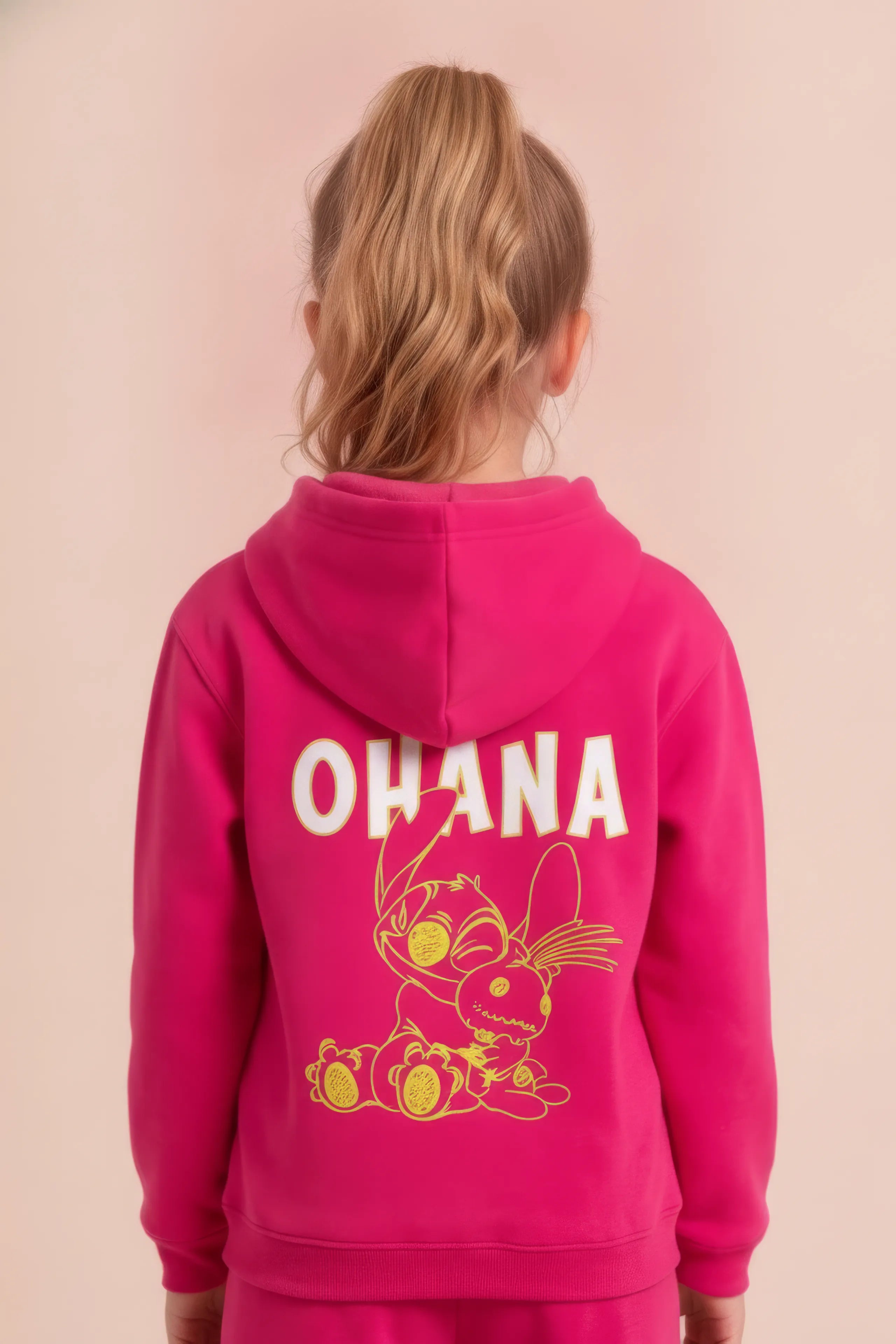 Junior Girls Hot Pink Cotton Fleece Corduroy Hoodie Sweatshirt – Regular Fit Ohana Graphic