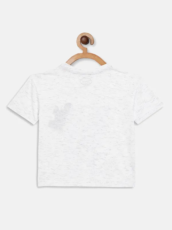 White Melange Graphic Round Neck