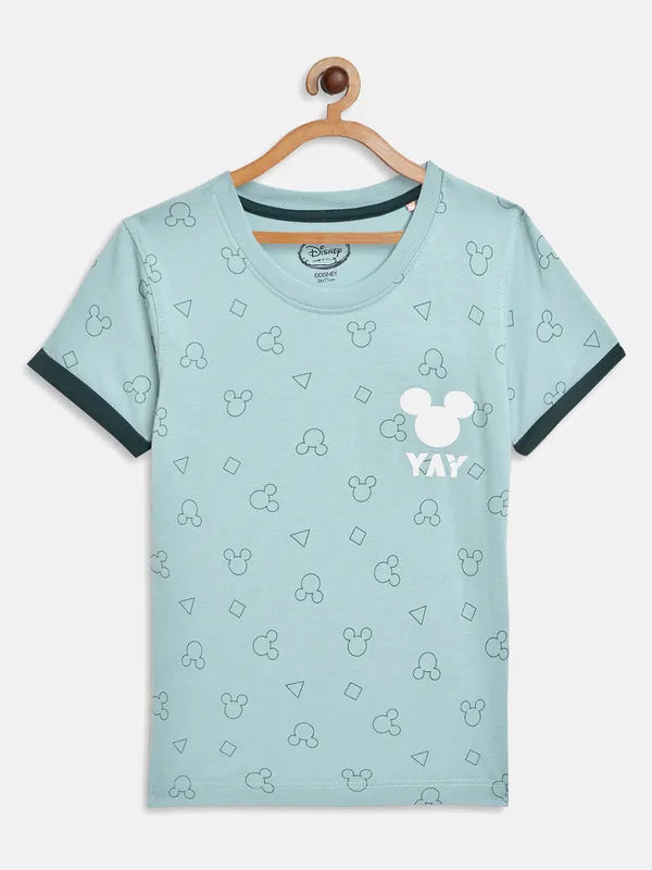 Light Teal Graphic Round Neck