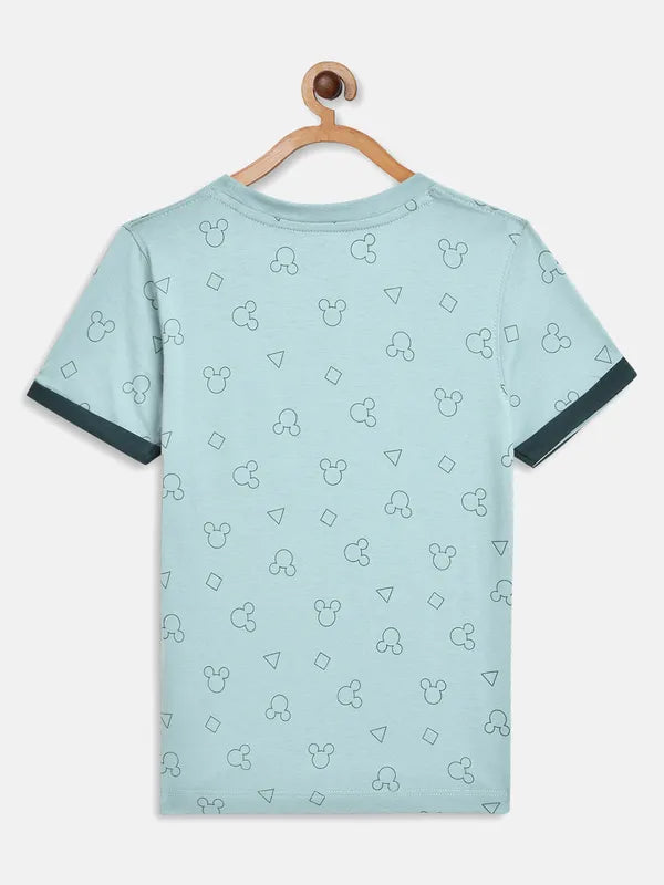 Light Teal Graphic Round Neck