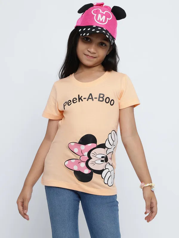 Mettle Girls Minnie Printed Round Neck Cotton Regular Fit T-Shirt