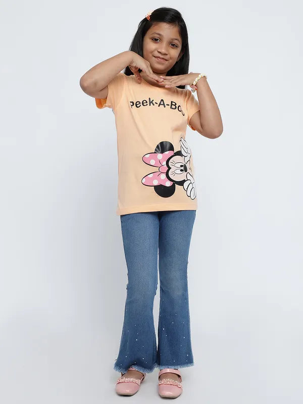 Mettle Girls Minnie Printed Round Neck Cotton Regular Fit T-Shirt