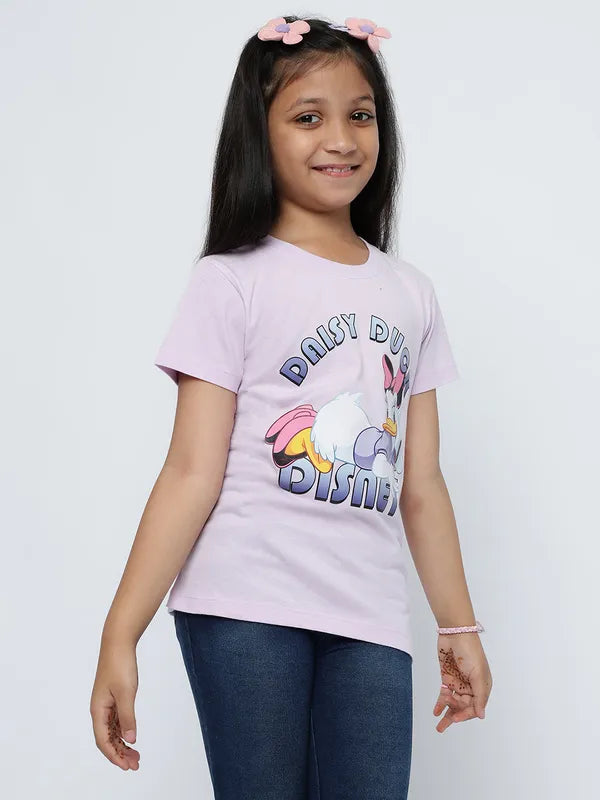 Mettle Girls Disney Daisy Duck Printed Round Neck Cotton T-Shirt