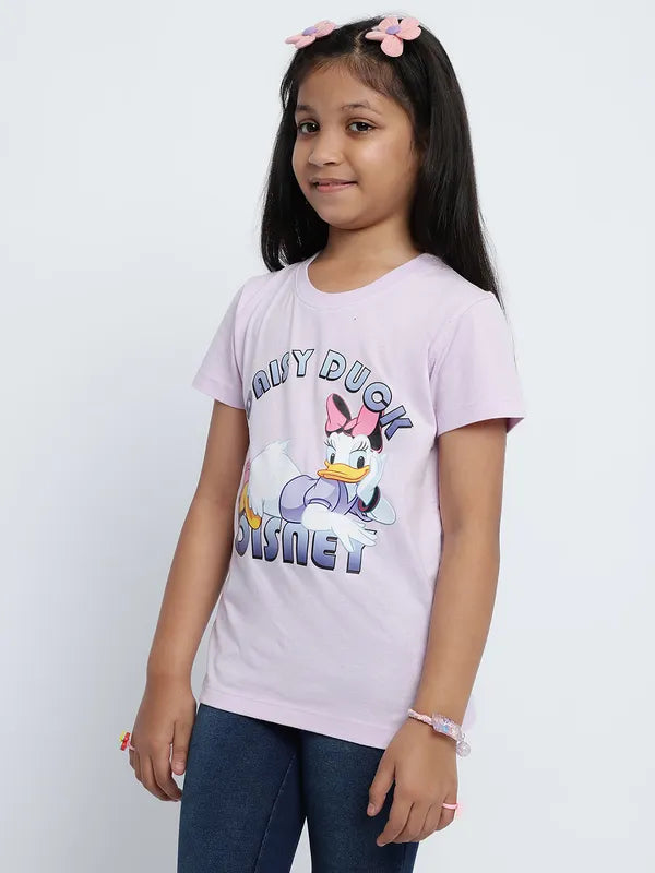 Mettle Girls Disney Daisy Duck Printed Round Neck Cotton T-Shirt