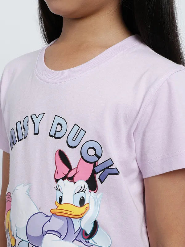 Mettle Girls Disney Daisy Duck Printed Round Neck Cotton T-Shirt