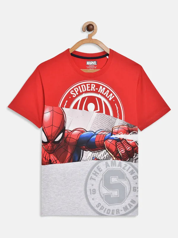 Octave Boys Red Spider-Man Printed Applique T-Shirt