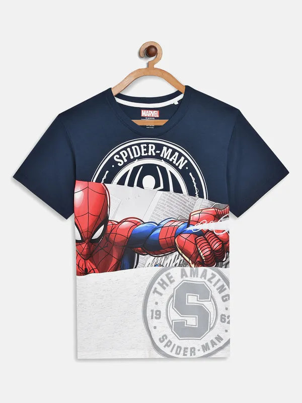 Octave Boys Blue Spider-Man Printed Applique T-Shirt