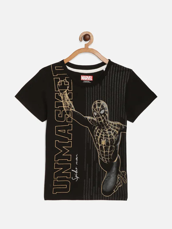 Octave Boys Black Spider-Man Printed Cotton T-Shirt