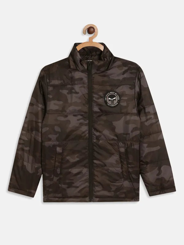 Boys Camouflage Padded Jacket With Patchwork