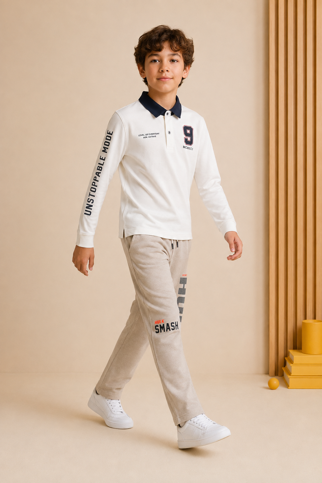 Junior Boys Marvel Hulk Sand Cotton Fleece Knitted Lower – Regular Fit Full Length Track Pants