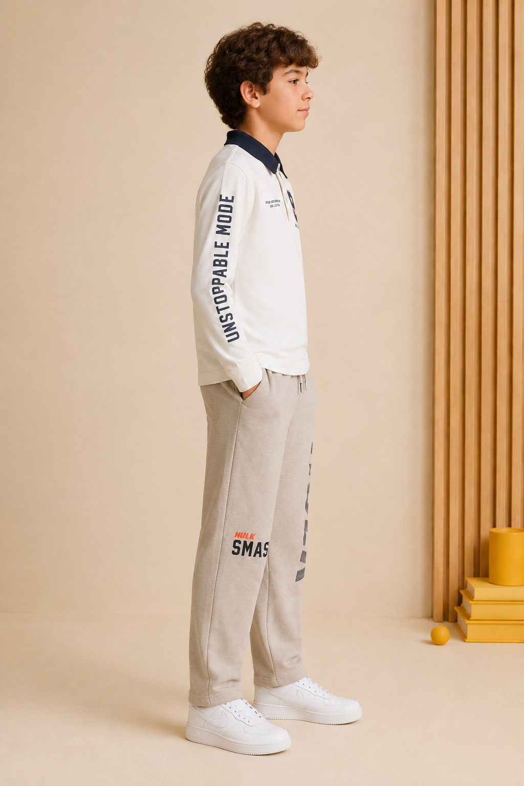 Junior Boys Marvel Hulk Sand Cotton Fleece Knitted Lower – Regular Fit Full Length Track Pants
