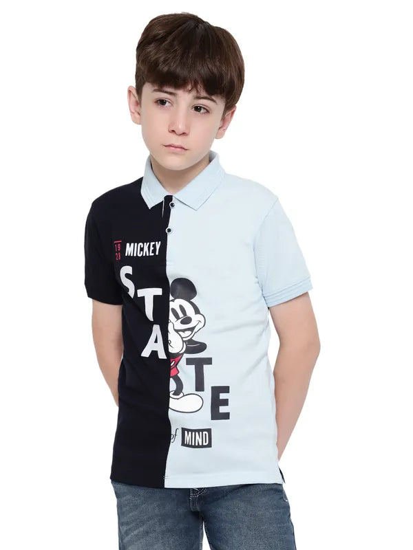 Octave Boys Colourblocked Mickey Mouse Printed Polo Collar T-Shirt