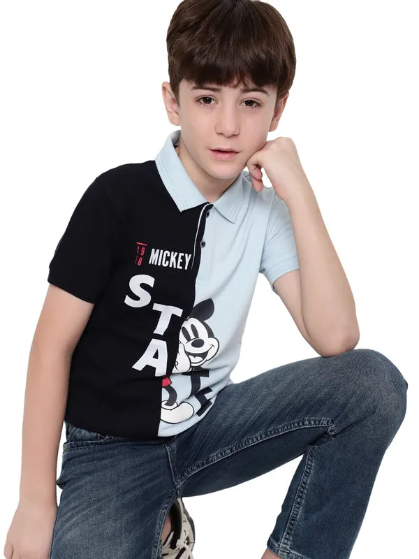 Octave Boys Colourblocked Mickey Mouse Printed Polo Collar T-Shirt