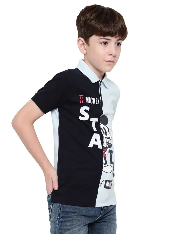 Octave Boys Colourblocked Mickey Mouse Printed Polo Collar T-Shirt