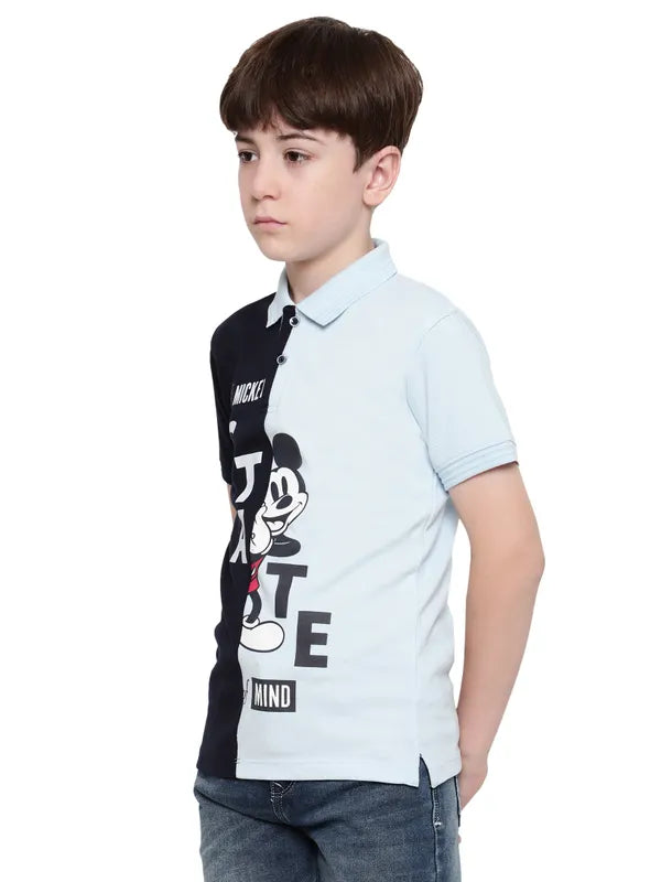 Octave Boys Colourblocked Mickey Mouse Printed Polo Collar T-Shirt