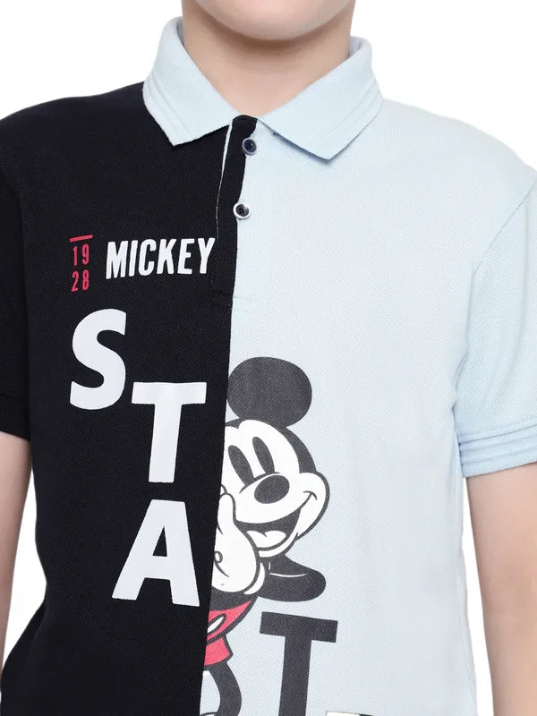 Octave Boys Colourblocked Mickey Mouse Printed Polo Collar T-Shirt