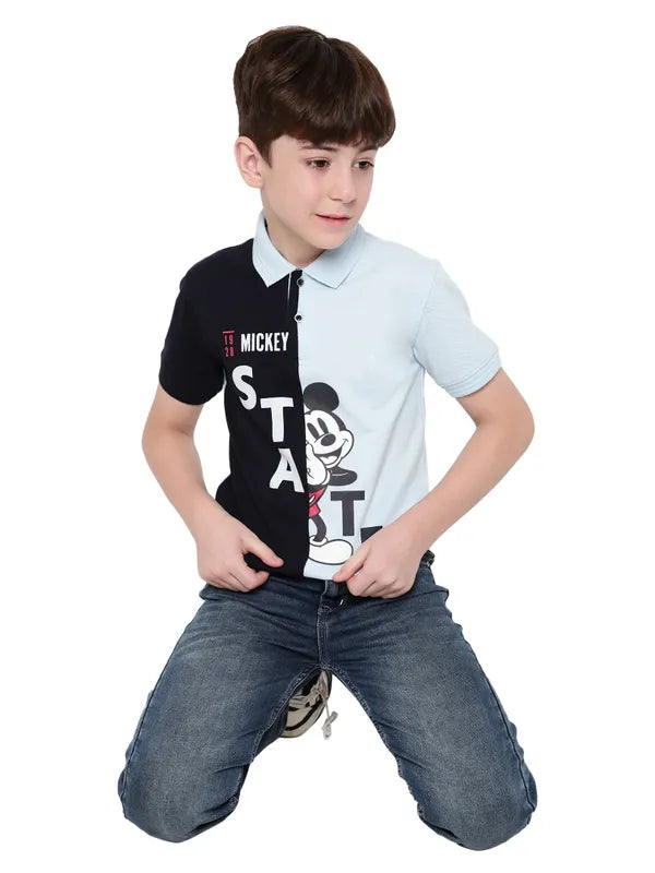 Octave Boys Colourblocked Mickey Mouse Printed Polo Collar T-Shirt