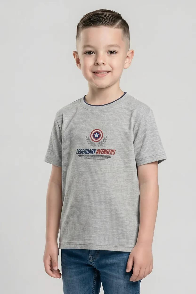 Boys Grey Melange Captain America Printed T-shirt