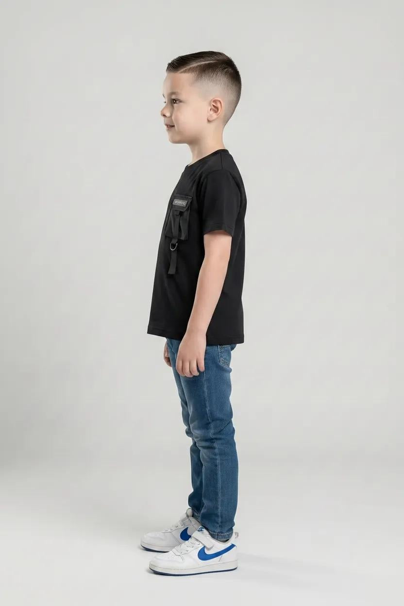 Boys Black Cotton Solid T-shirt