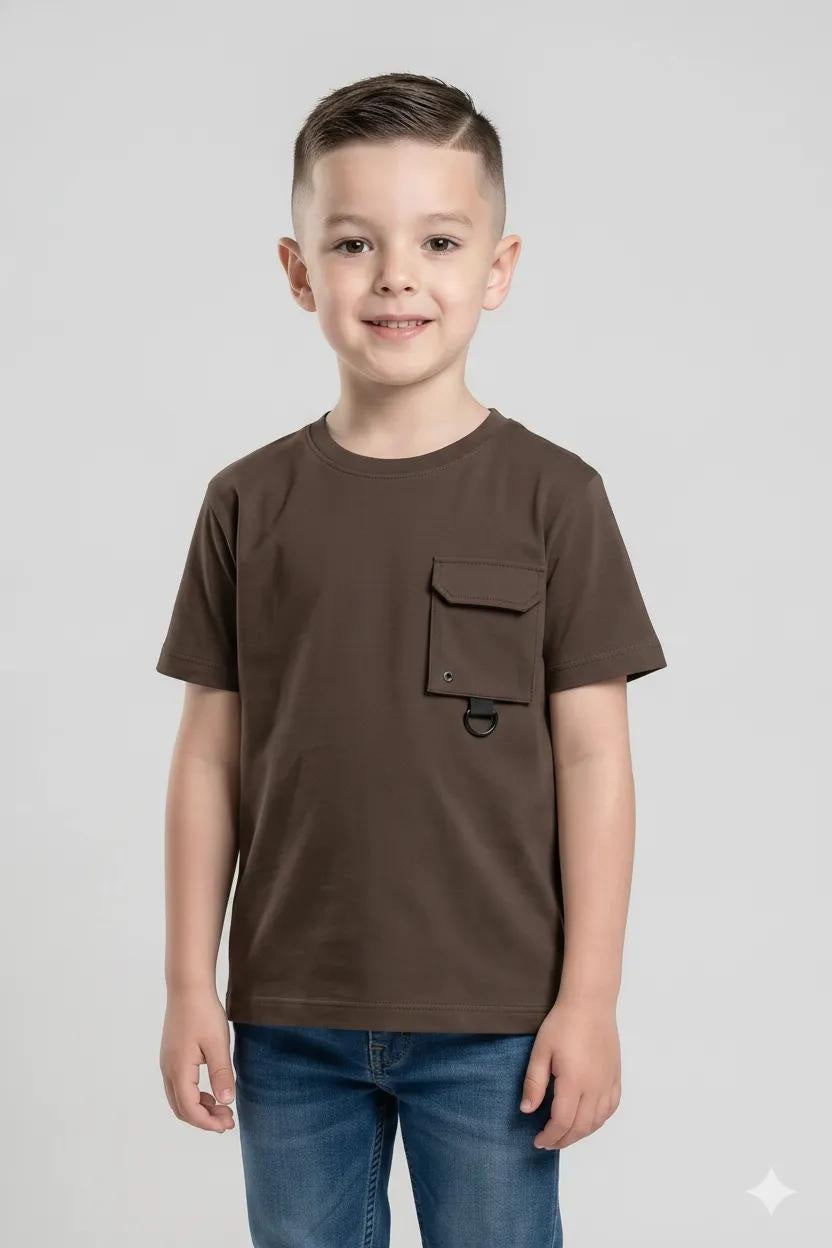 Boys Coffee Cotton Solid T-shirt