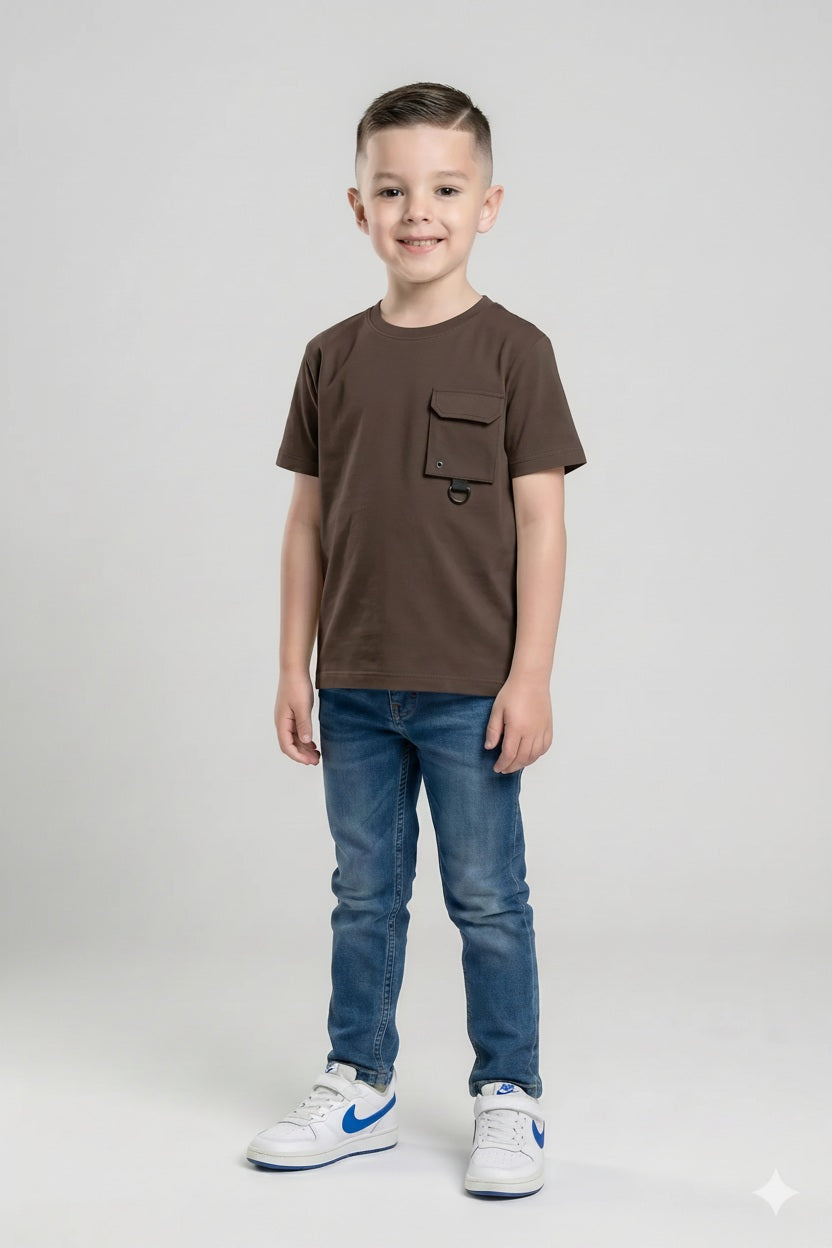Boys Coffee Cotton Solid T-shirt