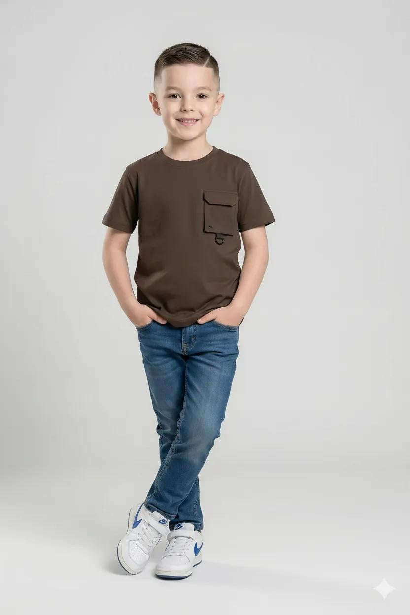 Boys Coffee Cotton Solid T-shirt