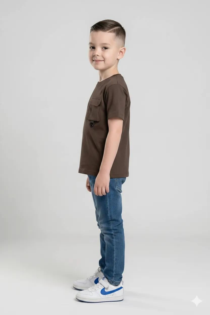 Boys Coffee Cotton Solid T-shirt