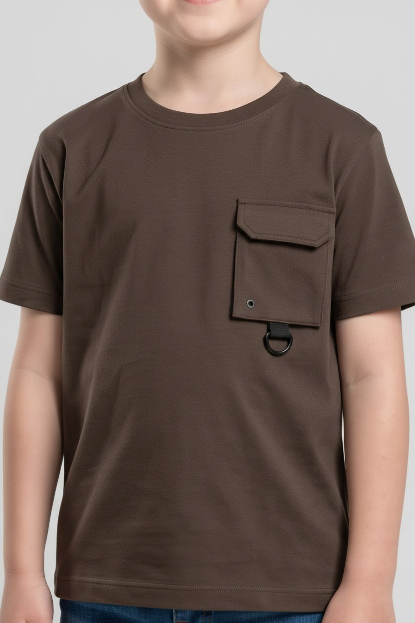 Boys Coffee Cotton Solid T-shirt
