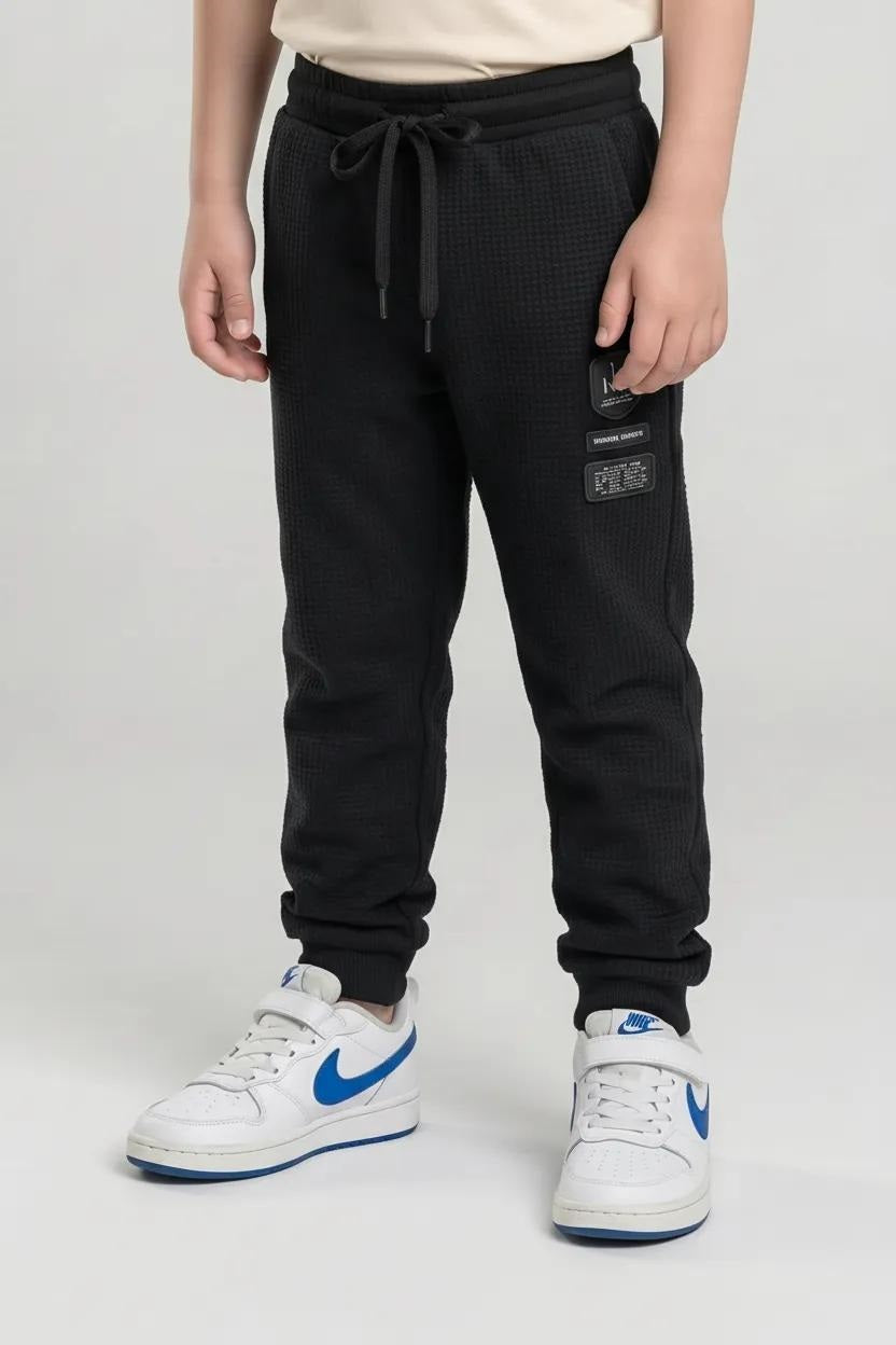 Boys Navy Regular Fit Textured Joggers