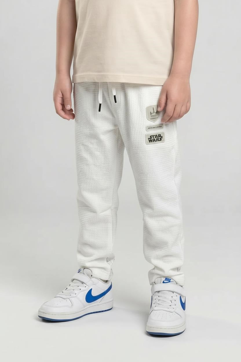 Boys Off White Regular Fit Textured Joggers