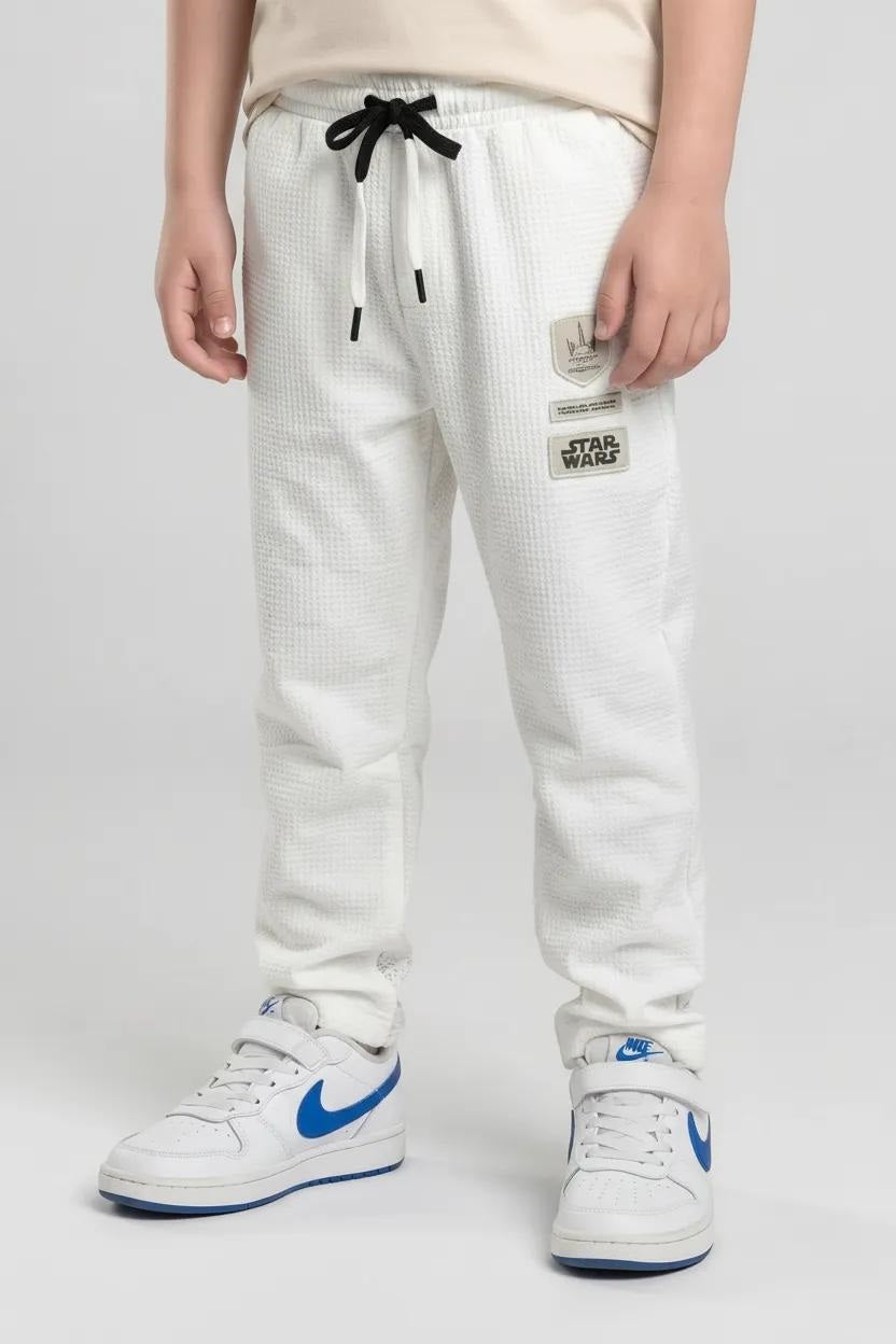 Boys Off White Regular Fit Textured Joggers