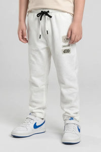 Boys Off White Regular Fit Textured Joggers