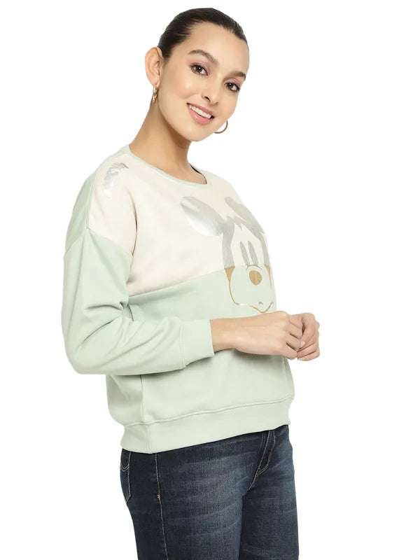 Mettle Women Green Printed Sweatshirt