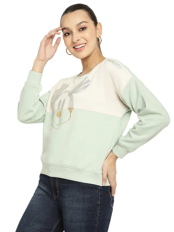 Mettle Women Green Printed Sweatshirt