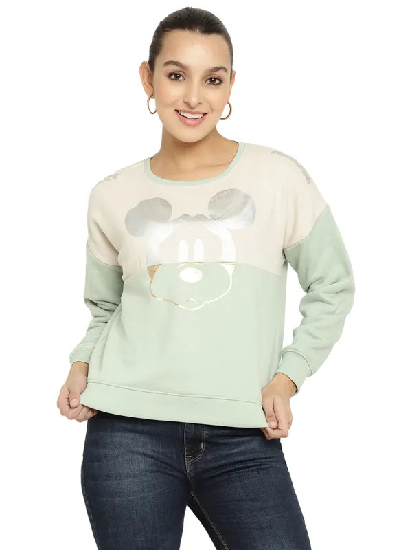 Mettle Women Green Printed Sweatshirt