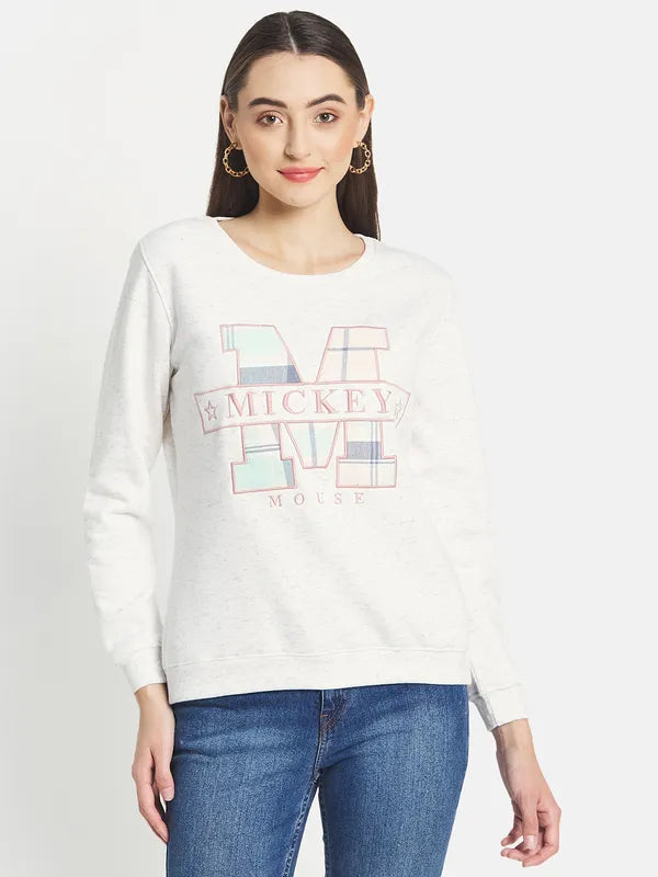 Mettle Women White Printed Sweatshirt