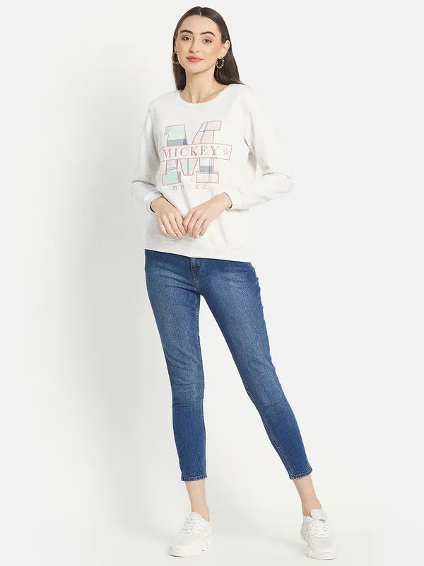 Mettle Women White Printed Sweatshirt