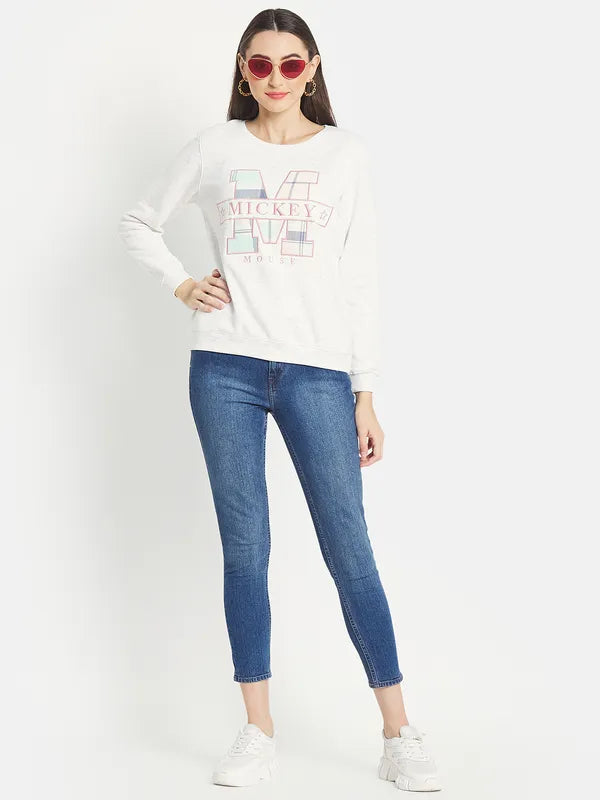 Mettle Women White Printed Sweatshirt