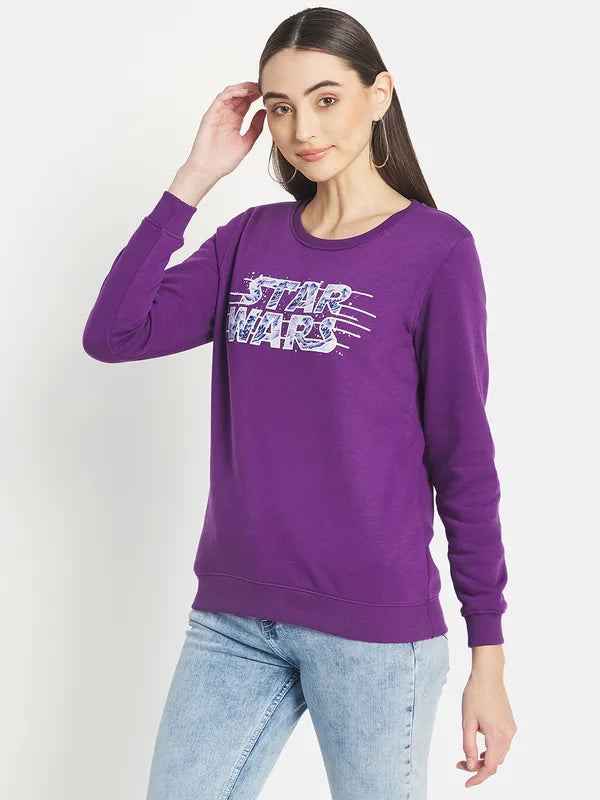 Mettle Women Purple Printed Sweatshirt