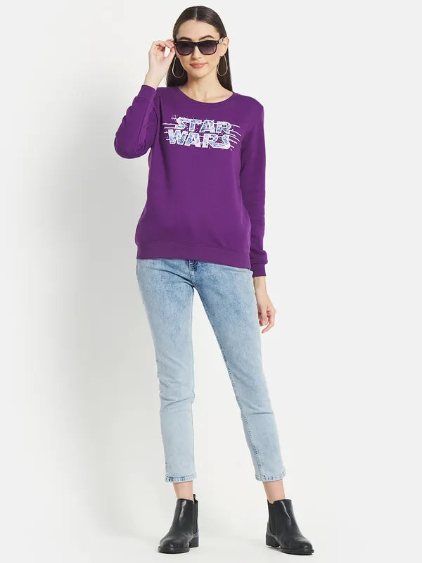 Mettle Women Purple Printed Sweatshirt