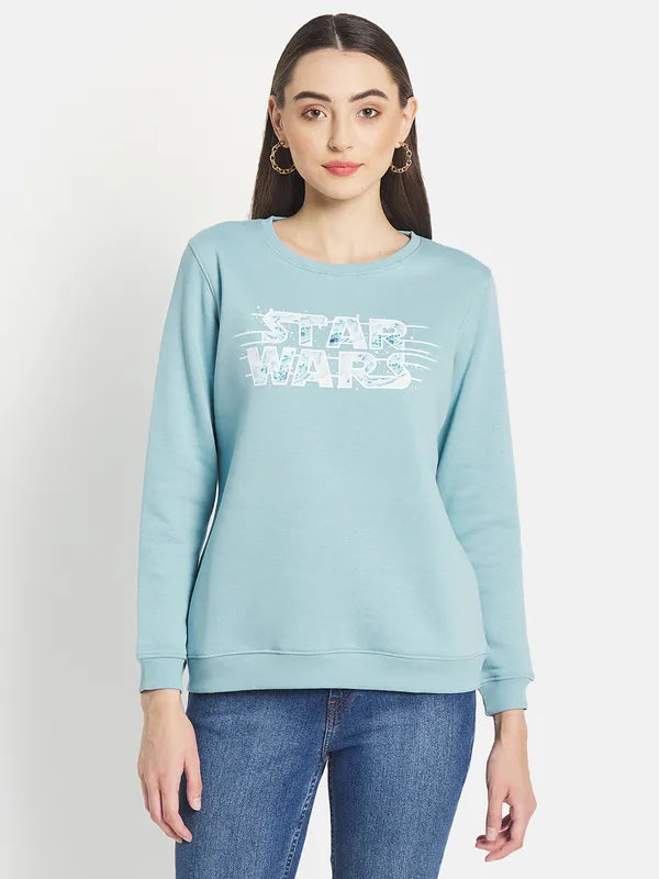 Mettle Women Blue Printed Sweatshirt