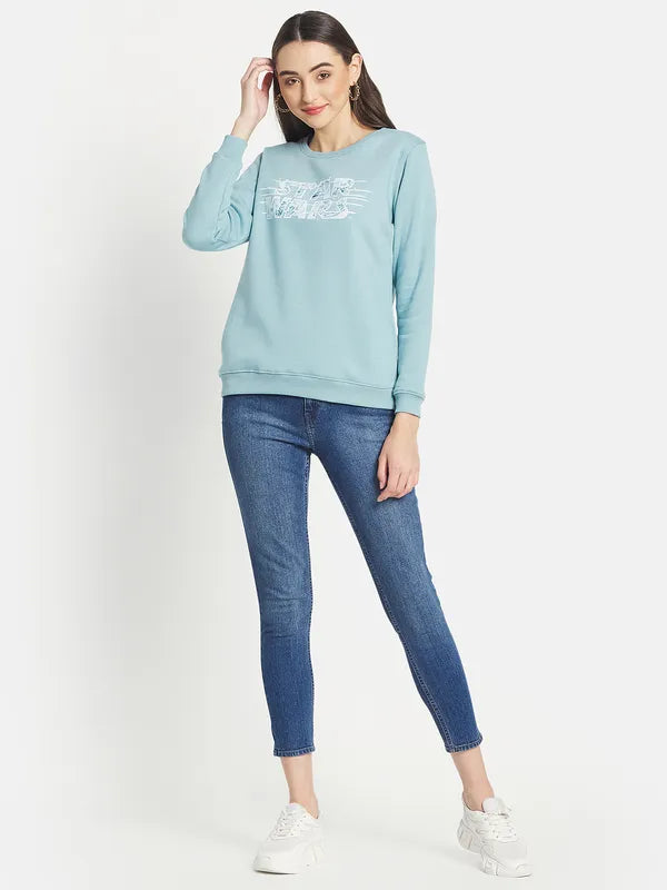 Mettle Women Blue Printed Sweatshirt