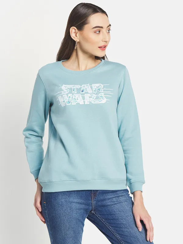 Mettle Women Blue Printed Sweatshirt