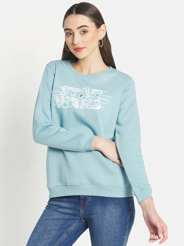 Mettle Women Blue Printed Sweatshirt